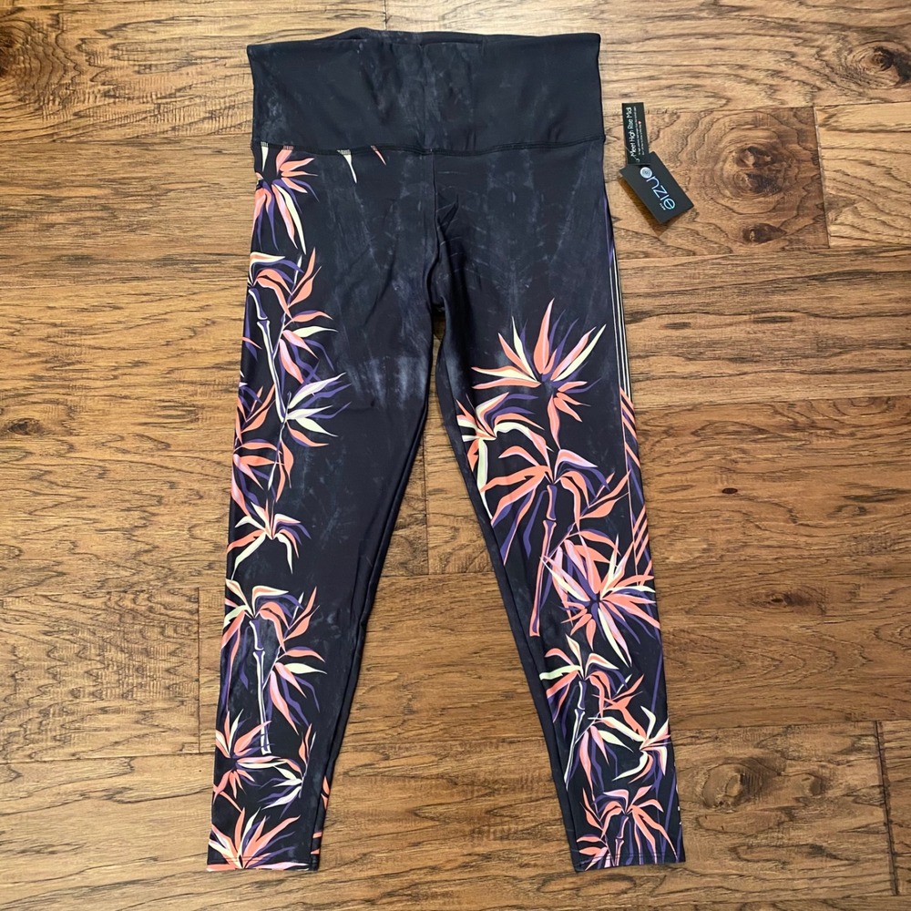 Onzie Flow Peloton High Rise Midi Leggings XL Tropical Floral Blk Purple Orange